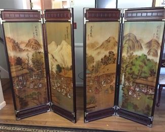 Two sets of folding Asian Screens.