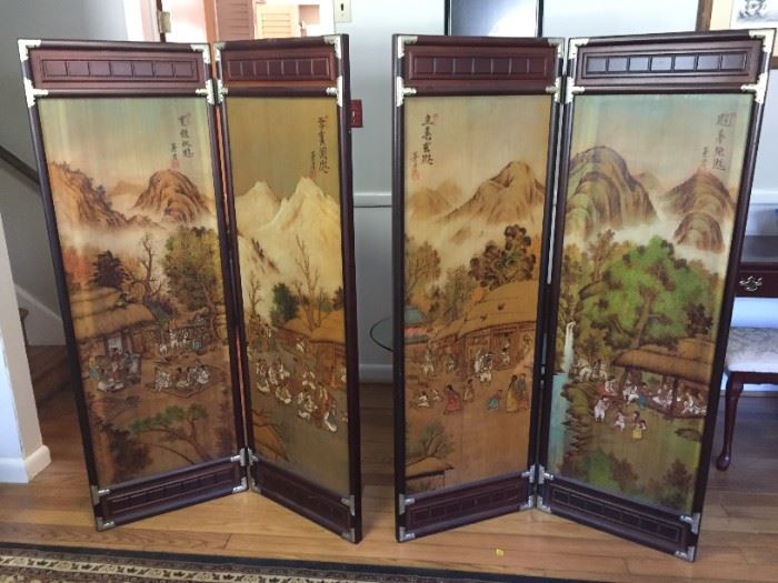 Two sets of folding Asian Screens.