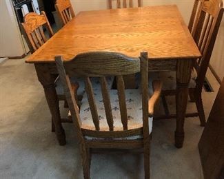Solid Oak Kitchen Table with Six Chairs & Two Leaves