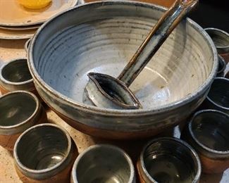 Signed Pottery Punch Bowl