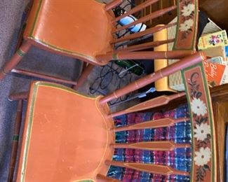 4 chairs - hand painted by Anne Marie Andrews, local artist