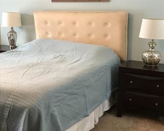 Padded headboard, queen coverlet