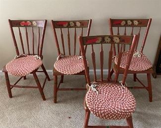 Set of 4 chairs, pads removed - hand painted by local artists (ignore red tape)