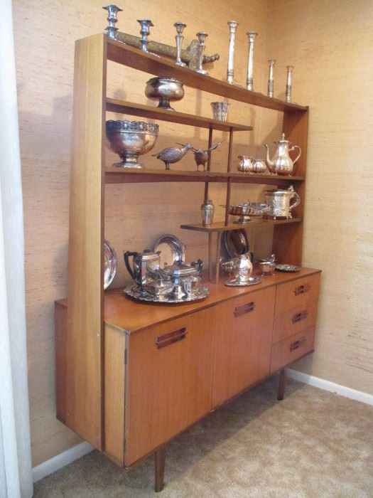 THE FINEST MID CENTURY MODERN ETAGERE CHINA HUTCH & STERLING COLLECTION.  LOVE EAMES ERA?  HERMAN MILLER?  DANISH OR SWEDISH MODERN?