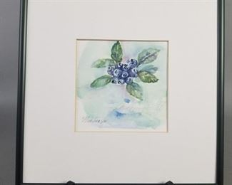 LINDA HUTCHINSON "BLUE BERRIES " WATERCOLOR 