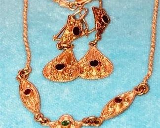 Item 225:  14K Antique Chain with 18K Pendant and 18K Earrings: $625