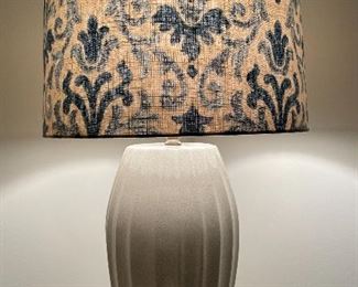 Item 21:  Ivory Ceramic Table Lamp with Decorative Blue and White Shade - 30": $145