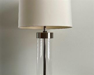 Item 17:  (2) Decorative Table Lamp, Glass Column with Brushed Chrome - 28": $250 for pair