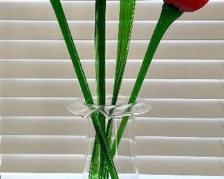 Item 96:  Glass Vase with Glass Flowers - 11" (vase height):  $65