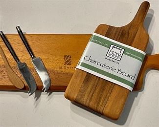 Item 156:  B. Smith Bread Board, Pete Morris Charcuterie Board, Spreader & Two Forged Iron Handled Cheese Knives: $46