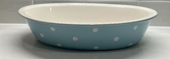 Item 167:  SPODE Baking Dish Blue White Polka Dot 11": $16