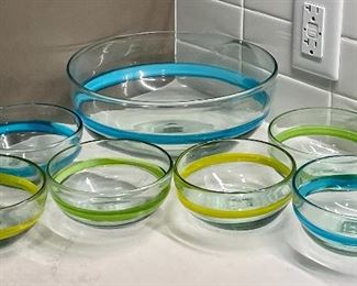 Item 169:  Handblown Glass Bowls with Salad  Bowl (1 large, 6 small): $85 
