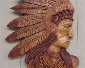Wooden Indian Chief Wall Plaque