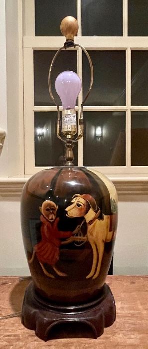 Item 278:  Decorative Lamp with Monkey & Dog - 27": $75