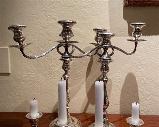 Item 60:  (4) La Pierre Sterling Silver Candle Holders (front) - 3":   $38 per pair                                                                                                  Item 61:  (2) Gorham "Puritan" Sterling Silver Three-Light Candelabra 13.5" x 14.5": $345 for pair