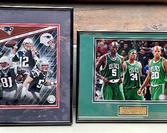Item 287:  Patriots Photograph (Moss, Brady, Bruschi) - 11.5" x 14.25" (left):     $45                                                                                                                   Item 288:  Boston Celtics Photograph (Garnett, Pierce, Allen) - 14.25" x 11.5" (right): $45