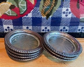 Item 343:  (7) Sterling and Glass Coasters: $28