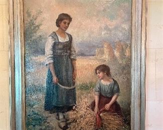 Item 1:  "Peasants in the Field" Signed Oil on Canvas by Cesare Lungaro, late 19th c. Italian - 20" x 29":   $675