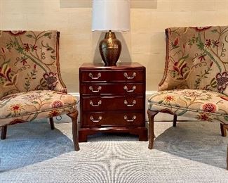Item 7:  Vintage Slipper Chairs, Upholstered in Crewel Work Fabric - 26"l x 19.5"w x 37"h: $800 for pair