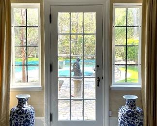 Item 12:  (2) Large Blue & White Asian Inspired Floor Vases - 8" x 28":  $275 for pair