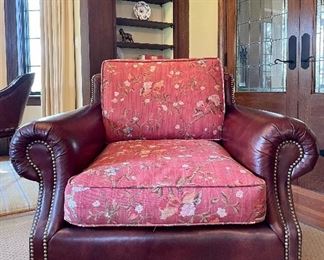 Item 15:  Ralph Lauren Leather Aran Isles Chair with Custom Upholstered Cushions - 39"l x 24"w x 32.5"h:  $745