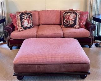 Item 16:  Ralph Lauren Aran Isles Leather & Upholstered Sofa - 90"l x 24"w x 32"h:   $1200                                                                                                                           Item 17:  Matching Ralph Lauren Leather & Upholstered Ottoman - 46"l x 29"w x 17.5"h:  $845
