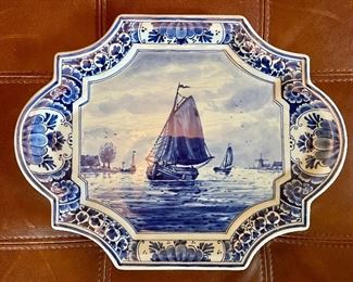 Item 31:  Handmade, Hand Painted De Porceleyne Fles Royal Delft plate with Harbor scene: $42