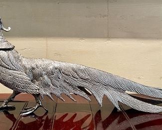 Item 46:  Silver Tone Metal Pheasant Bird Decorative Figurine - 21" x 10":  $85