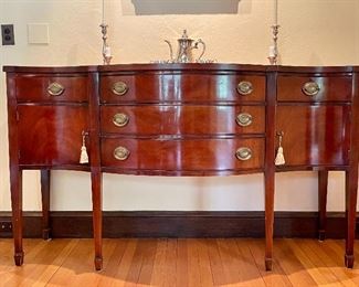 Item 69:  Vintage Drexel Banded Mahogany Bow Front Federal Sideboard - 66"l x 24"w x 38.25"h:  $1650