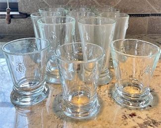 Item 93:  Lot of Embossed Bee Glasses 11 tall, 3 short:  $28