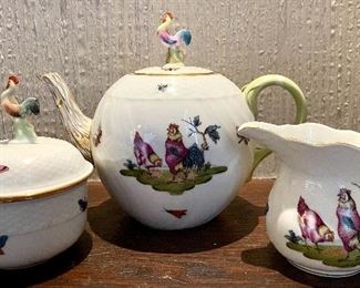 Item 109:  Herend Chanticleer Teapot, Sugar & Creamer Set:  $340                                                                                            Teapot - 7"
