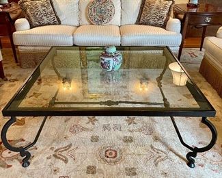 Item 133:  Iron and Glass Coffee Table - 48"l x 48"w x 18.25"h: $425
