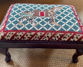 Item 147:  Embroidered Step Stool with Lion - 17"l x 12"w x 9.5"h: $48