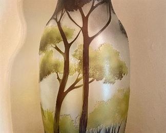 Item 154:  (2) Hand Blown and Painted Art Glass Vases - 14":  $75 for pair