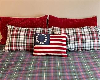 Item 165:  (4) Pottery Barn Pillows and USA Pillow:   $85 for 5                                                                              
