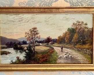 Item 171:  "Man with Sheep" Oil on Canvas - 20.25" x 12.25": $275