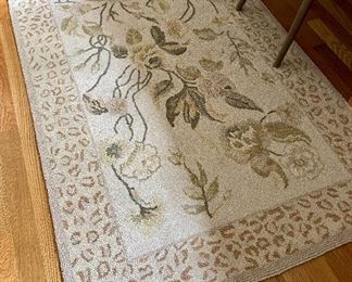 Item 183:  Rug with Pale Yellow Flowers, Animal Print Border - 37" x 60": $165