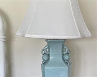 Item 204:  (2) Aqua Lamps with Decorative Handles - 28.5": $165 for pair
