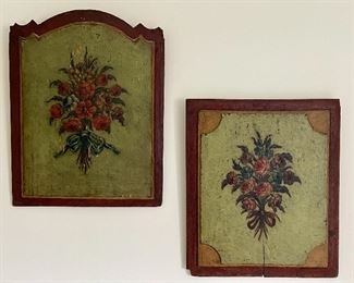 Item 210:  (2) Architectural Pieces with Painted Flowers:  $165 each                                                                                                          left - 18" x 23"                                                                                            right - 18" x 21.25"  
