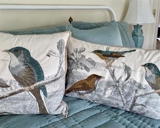 Item 202:  (2) Pottery Barn Down Pillows with Birds:  26.5" x 10" & 18" x 18": $95 for both