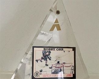 Item 222:  Signed Bobby Orr Hockey Card in Acrylic - 7" x 7.75":  $125