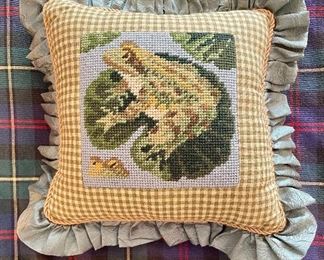 Item 223:  Needlepoint Frog Pillow: $24