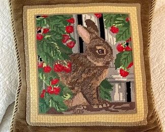 Item 239:  Needlepoint Bunny Pillow - 14.5" x 14.5": $32