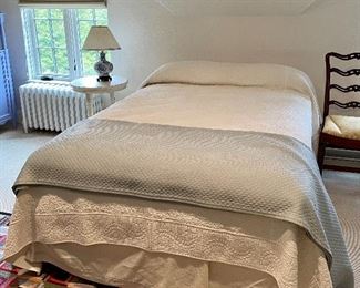 Item 240:  Full Bed with dust ruffle and ivory bedspread: $175