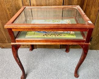 Item 245:  Display Case with Needlepoint Swan Boat Scene - 22.5"l x 17.25"w x 23.5"h: $25 - this item needs a little TLC