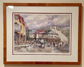Item 254:  "Place St. Bernard Tremblant" Signed Watercolor - 22.25" x 17.5": $125