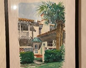 Item 256:  Sea Island, GA Signed Watercolor - 21.25" x 28.5": $95