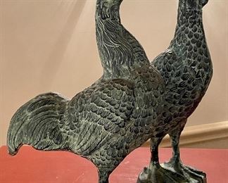 Item 257:  (2) Decorative Metal Chickens:  $68 for pair                                                             Tallest - 16"