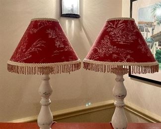 Item 260:  (2) Distressed Lamps with Beaded Shades - 20": $75 for pair