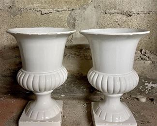 Item 266:  (2) White Urns - 8" x 11":  $46/Pair